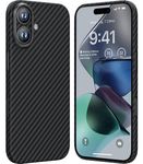 memumi Real Aramid Fiber for iPhone 16 Plus Case, [NO-case Feeling] Durable Sturdy Aramid Fiber with 0.5mm Slim Case for iPhone 16 Plus Thin and Minimalist in Carbon Fiber Design, Grey Black