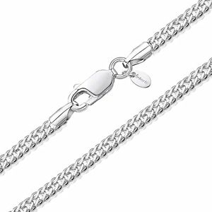 Amberta 925 Sterling Silver 2 mm Rhombus Curb Chain Necklace Length 18" inch / 45 cm