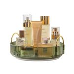 Zeinwap Lazy Susan Rotating Makeup Organizer for Vanity, High-Capacity Skincare Clear Make Up Storage Perfume Organizers Cosmetic Dresser Organizer Countertop 360 Spinning (1 Tier, Vintage Green)