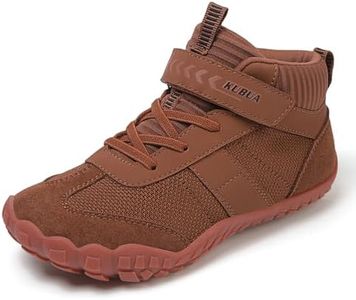 KUBUA Kids Barefoot Shoes Boys Girls High Top Minimalist Zero Drop Sneakers for Tennis Walking Hiking Athletic Brown 4 Big Kid