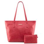 Montana West Vegan Leather Tote Bag for Women Elegant Top Handle Shoulder Bag with Bonus Pouch Handbag Set - Crimson Red LW-MWC-028 HPK