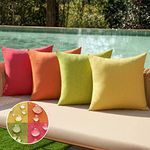 MIULEE Pack of 4 Decorative Outdoor Throw Pillow Covers Linen Waterproof Pillow Covers Farmhouse Cushion Cases for Fall Patio Garden Tent Balcony Couch Sofa 16x16 inch Red/Green