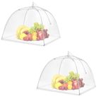 Tonity Food Cover for Outside 2Pcs Food Tent Fruit Cover Pop-Up Food Nets Outdoors Mesh Screen Collapsible 17 Inch Net Protectors for Outdoors Parties Picnics BBQs Keep Out Flies Bugs. (2, White)