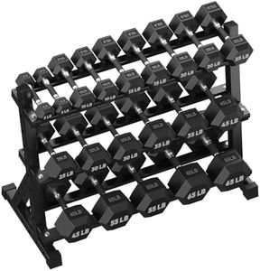 HANDBODE Hex Dumbbell Set with Rack - 610 lb (5-65 lb) Rubber Coated Fixed Weights, Non-Slip Rubber Grip Handles, Heavy Duty Storage Stand, Hexagon Shape for Stable Placement, Home Gym Equipment for Strength Training