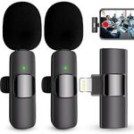 2 Pack Wireless Lavalier Microphone for iPhone iPad, Cordless Lavalier Lapel Omnidirectional Condenser Recording Mic for Video Recording, Live Streaming, Interview Podcast Vlog YouTube Tiktok