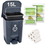origreen Outdoors Dog Poop Trash Can with Lid & 290PCS Waste Bags, Cute Dog Waste Trash Can for Dog Poop, Yard, Home, Garden, Kitchen, 15 Litre Grey Step with Removable Inner Bin, AG, GB