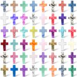 Nuenen 50 Pcs Cross Crystal Stones Bulks 1 Inch Natural Crystal Gemstones Cross Shaped Worry Stones Assorted Cross Charm Palm Pocket Quartz Gift for Easter Decor Meditation Reiki Balancing(Fresh)