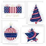 Patriotic USA Christmas New Years Cards / 24 Holiday Greeting Notecards And Envelopes/Four Seasonal American Designs