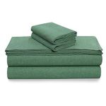 Tribeca Living Yarn Dyed 100% Cotton Cal King Flannel Bed Sheet Set, Velvety Soft Portuguese Flannel Sheets, Extra Deep Pocket 4-Piece Bedding Set, 180-GSM Cozy Flannel, Heather Evergreen