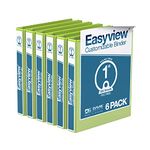 EasyView Premium 1-Inch Binders with Clear-View Covers, 3-Ring Binders for School, Office, or Home, Colored Binder Notebooks, Pack of 6, Round Ring, Lime Green