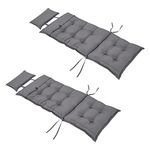 Outsunny Set of 2 Garden Chair Cushion Seat, 120L x 50W x 9D cm High Back Dining Chair Padded Patio Chair with Pillow for Indoor and Outdoor Use, Dark Grey