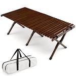 HAPPYGRILL Folding Camping Table Portable Picnic Table with Carry Bag, Roll-up Foldable Bamboo Table for Camping BBQ Party Patio Beach