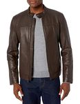 Cole Haan Men's Bonded Leather Moto Jacket, Dark Brown, XL