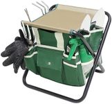 LeMotech Garden Tool Set,10 Pieces Heavy Duty Gardenting Tool Kit, Folding Stool with Detachable Tote Bag, Stainless Steel Tools (Trans-Planter,Trowel,Weeder) for Women Men