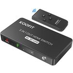 HDMI Switch 4K, HDMI Splitter 3 In 1 Out HDMI Switch with Remote, Auto HDMI Switcher HDMI Multi Connector Supports 4K 3D UHD, Switch HDMI for PS5, PS4, PS3, DVD, Blu-ray, Xbox, Roku, PC, TV