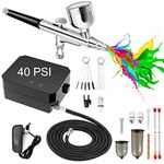 Versatile 40 PSI Airbrush Kit With Compressor, Dual-Action High Pressure Air Brush Kit with 0.2/0.3/0.5mm Nozzle for Painting,Nail Art,Modeling, Makeup,Cake Decorating and Tattoo