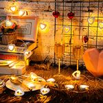 Mudder Valentine's Day Wooden Heart String Lights LED Fairy Lights Hanging Wood Love Lights Lamp Battery Operated Valentine's Day Decorations for Bedroom Festival Birthday Wedding (White,20 Lights)