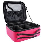 GZCZ Makeup Case Travel Cosmetic Bag 10.4 inches Professional Cosmetic Brush Organizer Bag with Adjustable Divider Storage Case for Girl and Women(S-Rose Red)