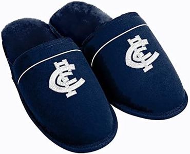 AFL Supporter Slippers - Carlton Blues - Mens Size - Fluffy Winter Shoes Slides - Mens 10-11