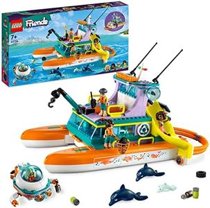 LEGO 41734 Friends Le Bateau de Sauvetage en Mer, Jouet avec Figurines de Dauphins et sous-Marin, Jeu Éco Éducatif, Cadeau avec Animaux pour Enfants, Filles et Garçons Dès 7 Ans à Noël