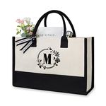 TOPDesign Initial Canvas Tote Bag, Personalized Present Bag, Suitable for Wedding, Birthday, Beach, Holiday, is a Great Gift for Women, Mom, Teachers, Friends, Bridesmaids (Letter M)