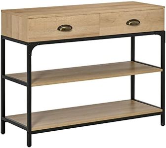 HOMCOM Mesa Consola Mesa de Entrada con 2 Cajones y 2 Estantes de Almacenamiento Marco de Acero Mueble Recibidor para Pasillo Salón 100x35x79,2 cm Roble