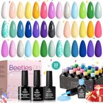 Beetles 23Pcs Gel Nail Polish Kit with Base Top Coat, Summer Paradise Collection Gel Polish Pastel Neon Yellow Green Blue Purple Pink Glitter Soak off Gel Nail Kit Gift for Girl