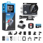 AKASO V50X Native 4K30fps WiFi Action Camera with EIS Touch Screen 4X Zoom 131 feet Waterproof Camera Support External Mic Remote Control with Helmet Accessories with 64GB MicroSD Card