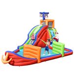 COSTWAY Inflatable Water Slide, Jumping Bouncy Castle with Water Guns, Splash Pool and Climbing Wall, Outdoor Blow Up Activity Center for Kids (6 in 1)