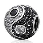 PAIYUAN Yin Yang Charms 925 Sterling Silver Chinese Tai Chi Charm with Stone Fits European Bracelet (Round)