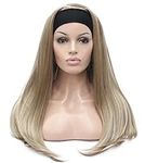 Lydell Long 3/4 women's wigs hairpiece Straight with Adjust Black Headband Blonde Highlighted wig Synthetic Hair L16-613 Ash Blonde with Blonde Highlights