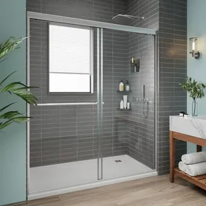 ExBrite 56-60 in.W x70 in.H Semi-Frameless Sliding Shower Door with 1/4" (6mm) Clear SGCC Tempered Glass,Matte Black Finish Shower Doors,Install Left and Right