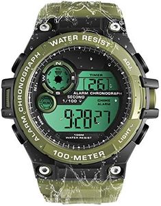 TEKMAGIC Montre Bracelet Sports Plongée Hommes Garçons 10 ATM Étanche Montre-Bracelet Natation avec Fonctions d'Chronomètre, Chronographe, Alarme, Double Fuseau Horaire, Format 12/24 Heures