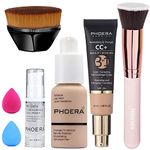 PHOERA Foundation,PHOERA CC+ Cream Color Correcting Anti Aging Hydrating Serum &SPF 25+,PHOERA Primer, PHOERA Makeup, Kabuki Makeup Brushes Foundation Brush (102+120CC/ Nude+Nude CC Cream)