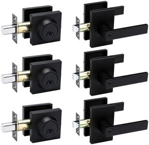 goldenwarm 3 Pack Black Door Handle with Deadbolt, Square Contemporary Matte Black Exterior Door Lock Set with Deadbolt, Heavy Duty Zinc-alloyed Front Entry Door Locksets with Deadbolt