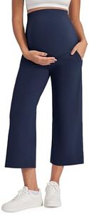 G4Free Maternity Capris Over The Belly Wide Lege Summer Pregnancy Work Yoga Pants Comfy Lightweight Cropped Trousers (Royal Blue,S)