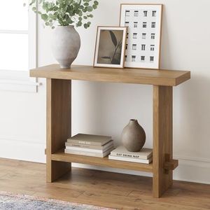 Nathan James Virgo Farmhouse Console Table, Open Storage 2-Tier Behind The Sofa Table, Entryway Accent Table in Wire-Brushed Wood Finish, Light Brown