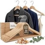 USTECH Bowed Shaped Eco-Friendly Closet Hanger with Trouser Bar for Suit, Coat, and Pant | Wood Finish Heavy Duty Clothes Hanger with Shoulder Notch to Hold Strappy Dresses | Pack of 20