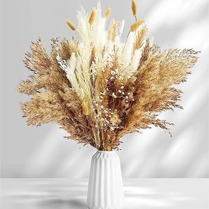 100Pcs Bouquet Fleurs Séchées Pampa Séchées Naturelle Décoration Fleurs Herbe Séché de Pampas pour de Boho Mariage Chambre Anniversaire Vases Déco