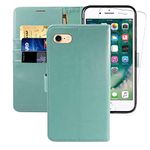 MONASAY iPhone SE 2022/2020 5G Case,iPhone 8 Wallet Case, iPhone 7 Case,4.7-inch, [Glass Screen Protector] Flip Folio Leather Cell Phone Cover with Credit Card Holder for Apple 7/8/SE2/SE3,Mint