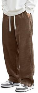 JMIERR Mens Corduroy Pants Straight Leg Baggy Joggers, Brown, 4XL