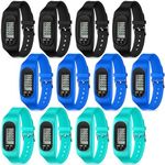 Geyoga 12 Pcs Pedometer for Walking Steps and Miles Pedometer Watch Silicone Steps Tracker Running Pedometer Bracelet Ankle Step Counter for Calorie Burning and Step Counting (Mint, Blue, Black)