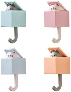 HASTHIP Plastic Wall Hooks - Creative Adhesive Coat Hook, 4 Pcs Cute Pet Hooks For Coat, Scarf, Hat,Towel, Key, Bag, Utility Cat Hook For Wall Hanging Decorations, 2Kg Loading Capacity Max,Multicolor