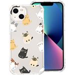 Cute Cat Clear Case for iPhone 14 Plus, Transparent Thin Soft TPU Four Shockproof Corner Bumper Protective Cover Kawaii Animal Pattern Anti-Scratch Cases for Kids Teens Woman Girls Boys