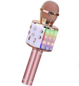 ShinePick Karaoke Wireless Microphone, Recording & Singing Microphone for Kids, 5 Different Voice Changers, Dancing LED Lights, Bluetooth Portable Karaoke Machine Child Toy for Phone/Pad/TV (Pink)