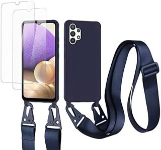 vrupin Funda Compatible con Samsung Galaxy A32 5G/M52.con (2 x Protector Pantalla)con Cuerda Case con Ajustable Cordón.Silicona Líquida Funda-Azul