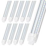 LED Shop Light 8FT Tube, LED Tube Lights 270 Degree Angle, V Shaped Double Row LEDs,R17D HO Rotatable LED Bulb, 90W, Clear Cover, Cold White 6000k, Fluorescent Tube Replacement, 10Pack