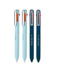 Pentel iZee 4 in 1 Color 1.0mm Ballpoint Pen Combo | Attractive Honeycomb Finger Grip with Smooth Flowing, Oil Base Ink | Dark Blue Barrel & Light Blue Barrel | Multicolour Ink, Pack of 4