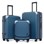 LEVEL8 Lightweight Carry-on Suitcase,Luggage Suitcase Set, ABS+PC Hardshell Spinner Trolley for Luggage with Double TSA (Blue, 36L/68L/104L,3 Pcs Set)