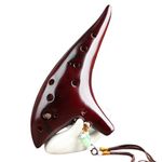 ZETONG Ocarina 12 Hole Alto C Smokey Straw Fired Ceramic Ocarina with Song Book for Beginners, Gift Idea (Reddish-Brown)